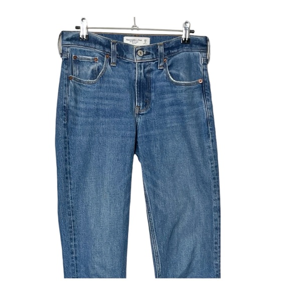 Abercrombie & Fitch 90s Straight Mid Rise Women’s 25 Long Blue Casual Raw Hem - Picture 3 of 12